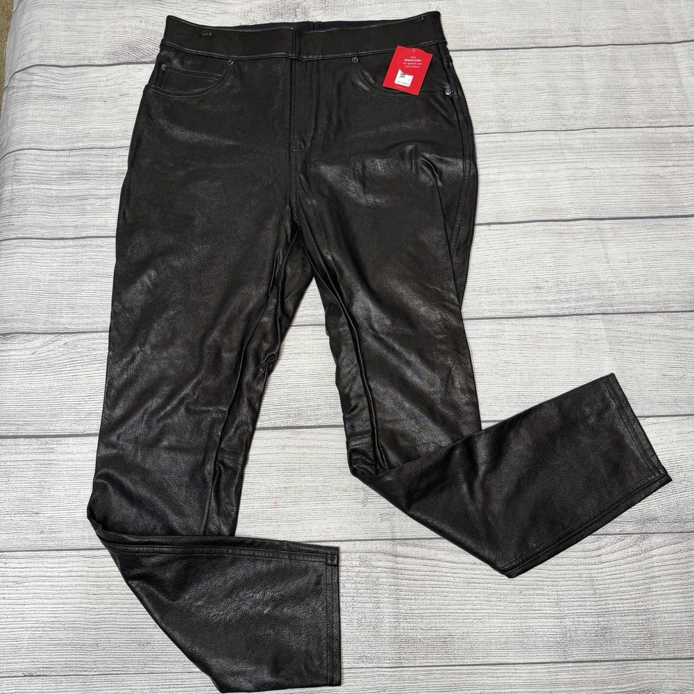 Spanx Womens Leather-Like Skinny Pants Noir Black Size S/P NWT Moto Mob Wife
